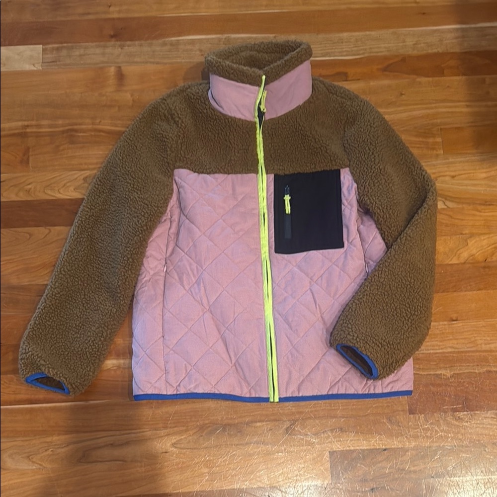 Boden Women’s Colorblock Fleece Jacket with Neon Accents